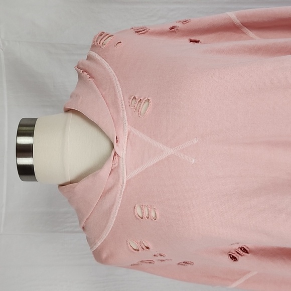 Lily & Lottie Oversized Drop Shoulder Blush Pink Destructed Pullover Hoodie L - Picture 7 of 10